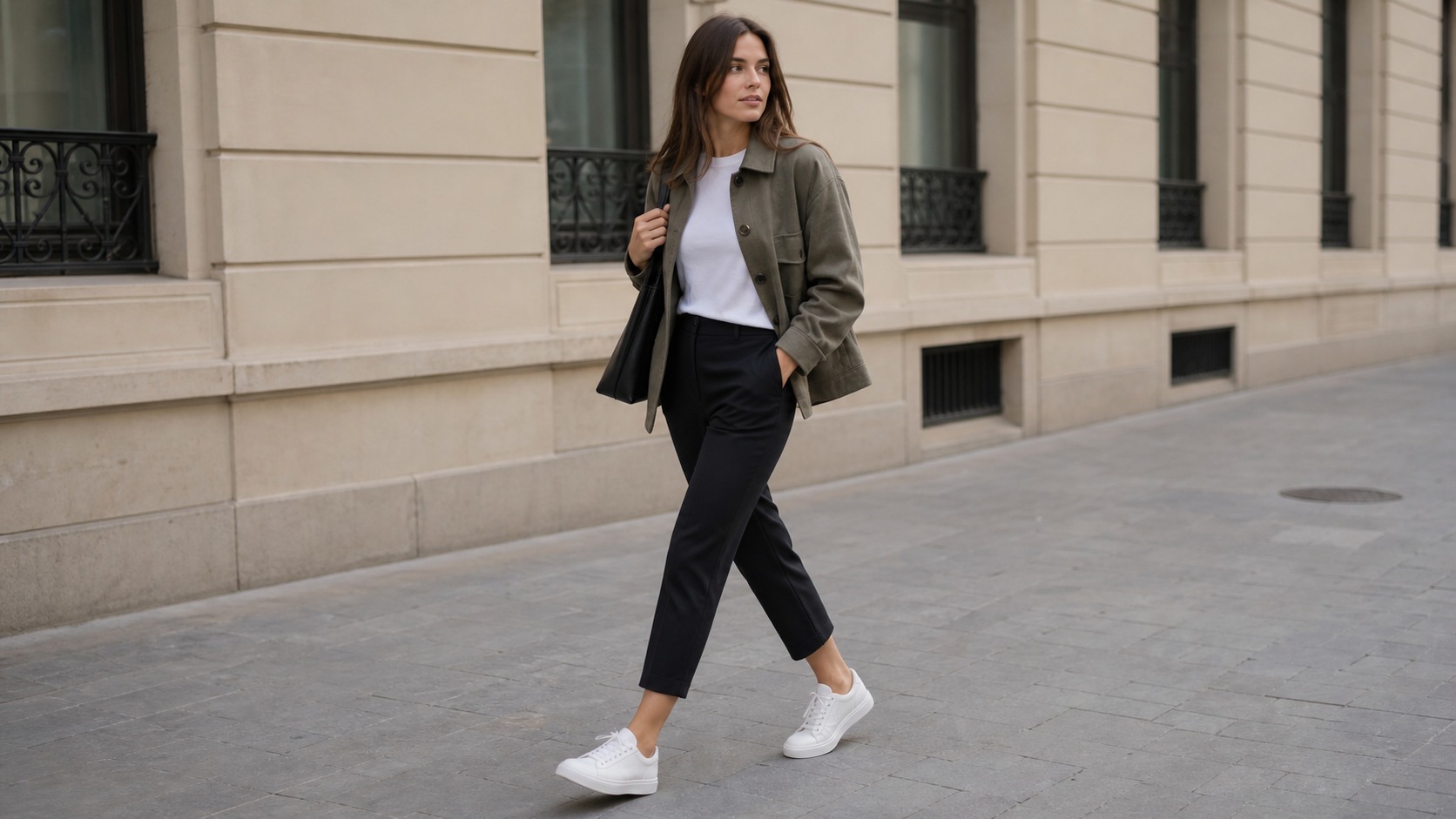 realistic minimalist sneakers street style outfit