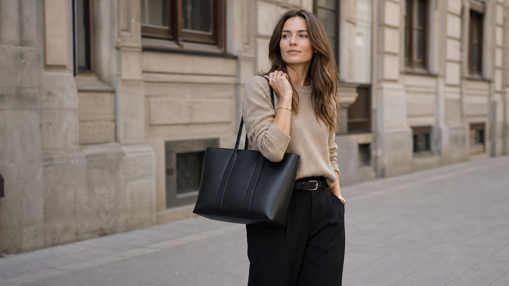 realistic tote bag street style outfit
