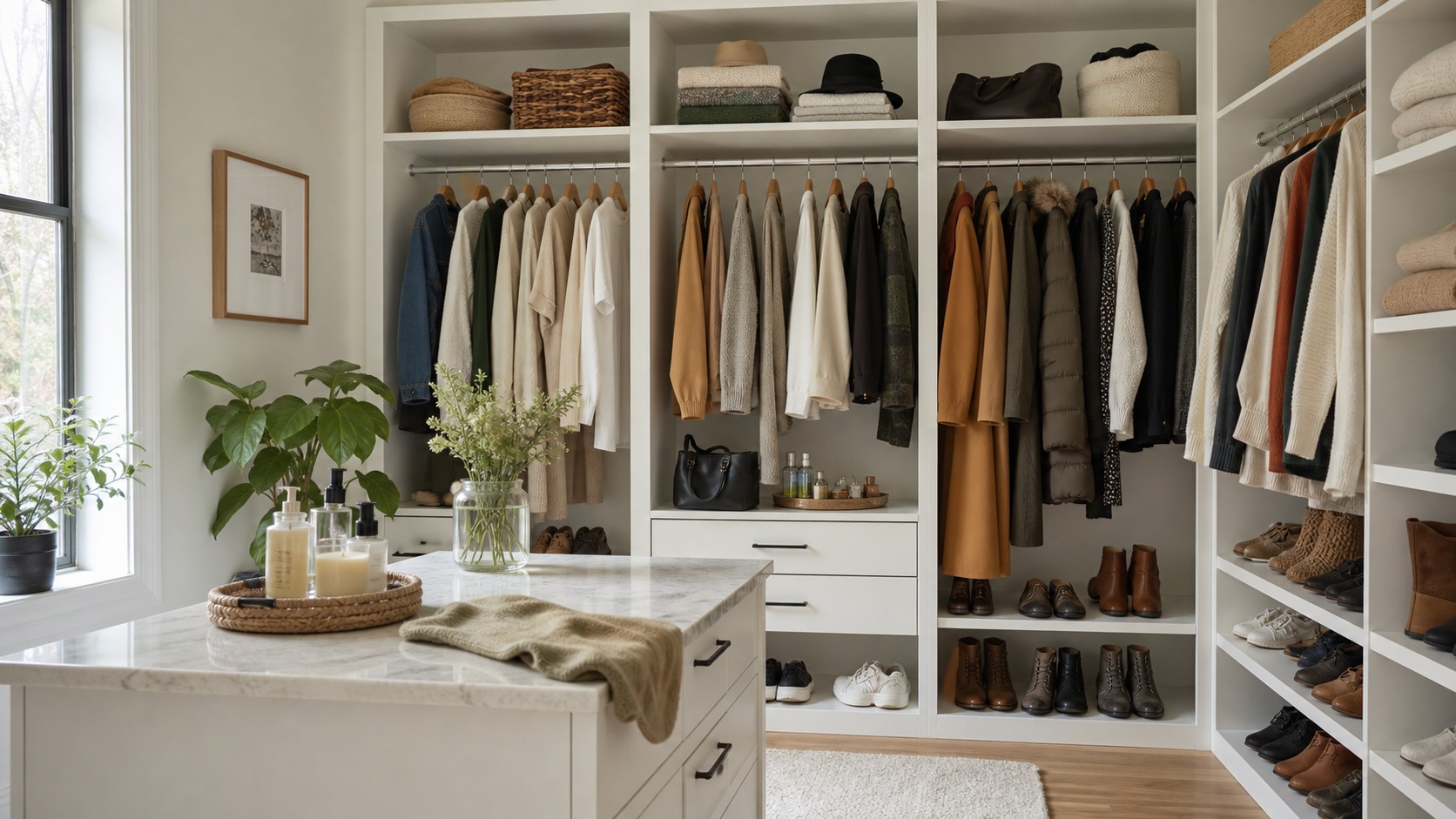realistic organized wardrobe and clothing care